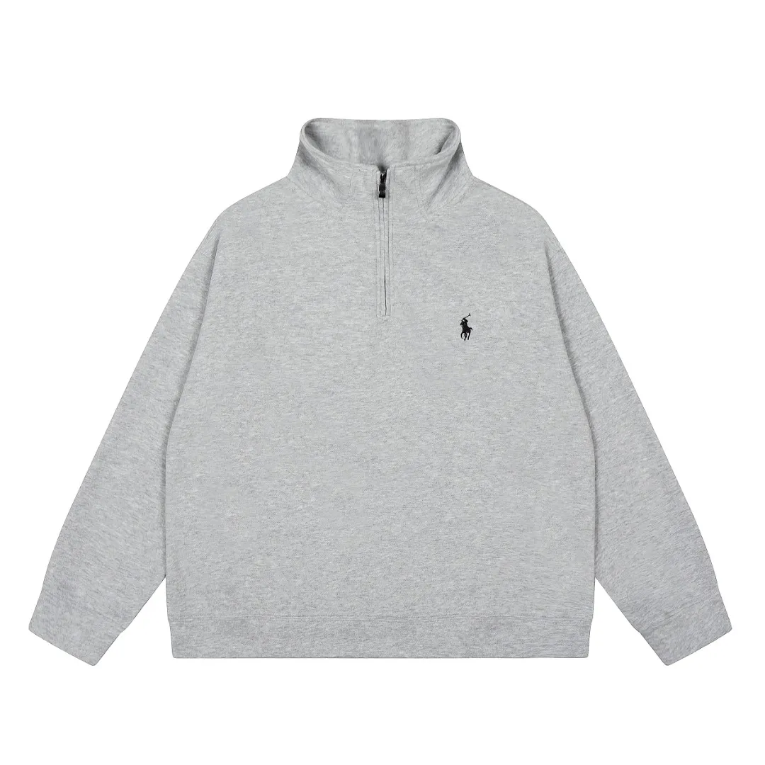 P220 Top quality" Style number: T5100# [Ralph Lauren classic pony embroidered half-zip lapel POLO sweatshirt] ✅Ralph Lauren Ralph Lauren autumn and winter basic versatile polo lapel sweatshirt for men and women couples ✅Moderate thickness, comfortable and soft fabric, strong breathability, can be worn alone or under, ✅Old money style, lazy style, popular retro style simple style, ✅Classic basic version Can be worn between 90kg and 160kg. ✅Wear alone in autumn and winter. Simple and easy to wear under the hood. Recommended for couples. Size: S-L. Color: Black Gray Khaki
